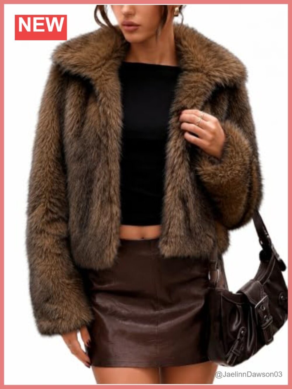 Faux Fur Cropped Jacket Two-Tone Fluffy Coat Long Sleeve Fall Winter
